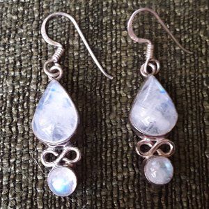 Sterling Silver and Moonstone Earrings Marked 925